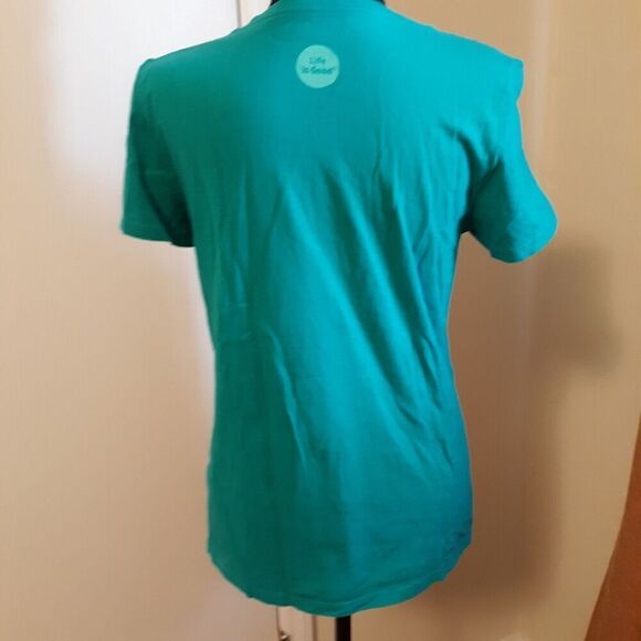 Women's Life Is Good Short Sleeve T Shirt Size S Small "Livin on a Pair" Teal - Picture 2 of 9